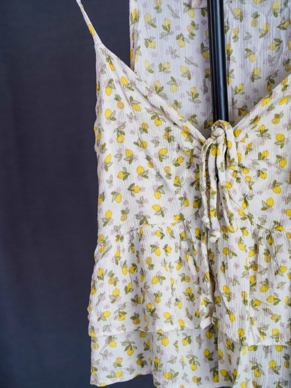 Altar'd State Women's Lemon Print Tie-Front Peplum Tank Top Medium - Picture 2 of 9